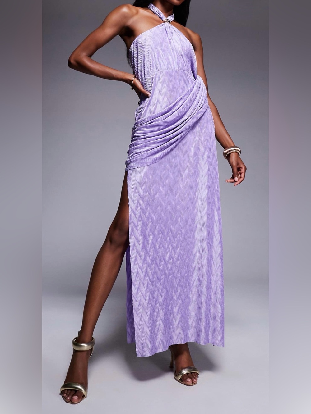 ASOS Lilac Halter Maxi Dress with Draped Side